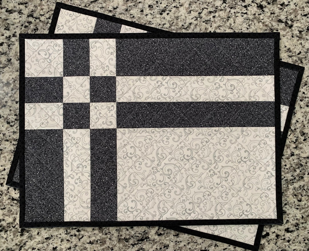 Two Black and Gray Quilted Placemats, Father's Day Home Decor, Year