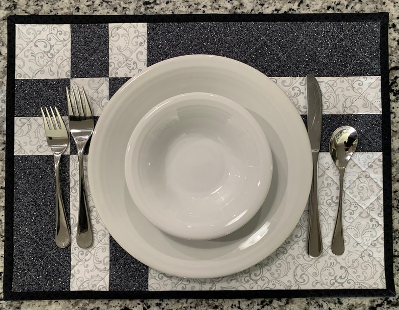 Two Black and Gray Quilted Placemats, Father's Day Home Decor, Year