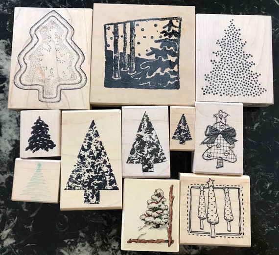 Star Tree Swirl Christmas Unmounted Rubber Stamp