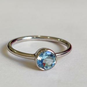 925 Sterling Silver - Natural Blue Topaz -5 mm round cut Gemstone - Handmade Silver Ring - All Size Available