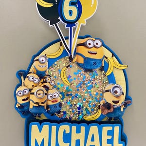 Personalised Minions cake topper, customised Minions cake topper, blue minions topper, minions party decoration, minions Birthday Party.