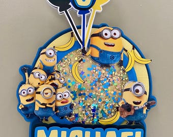 Personalised Minions cake topper, customised Minions cake topper, blue minions topper, minions party decoration, minions Birthday Party.