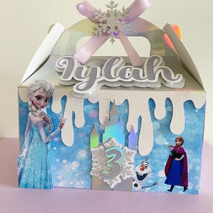 Caja de fiesta personalizada de Frozen para niños, caja de regalos, caja azul para niños, caja de regalos para fiestas de cumpleaños, lonchera para fiestas, bolsa de regalos de Frozen