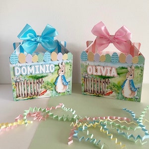 Children’s Easter personalise party box, Easter box, children’s blue box, Birthday party favour box, party lunch box, pink favour bag