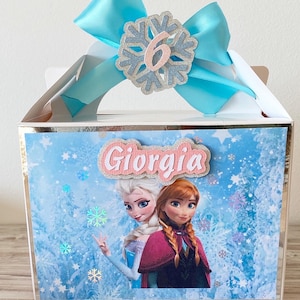 Boîte de fête personnalisée La Reine des neiges pour enfants, boîte de cadeaux, boîte bleue pour enfants, boîte de cadeaux de fête d'anniversaire, boîte à lunch de fête, sac de cadeaux La Reine des neiges