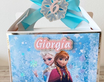 Children’s Frozen personalise party box, favour box, children’s blue box, Birthday party favour box, party lunch box, Frozen favour bag