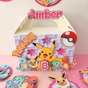 Pokémon birthday party box, pikachu favor box, anime treat bag