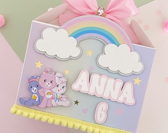 Care Bear personalise party box, Bear box, rainbow favour box, rainbow favor box, Birthday party box, party lunch box, Care Bears