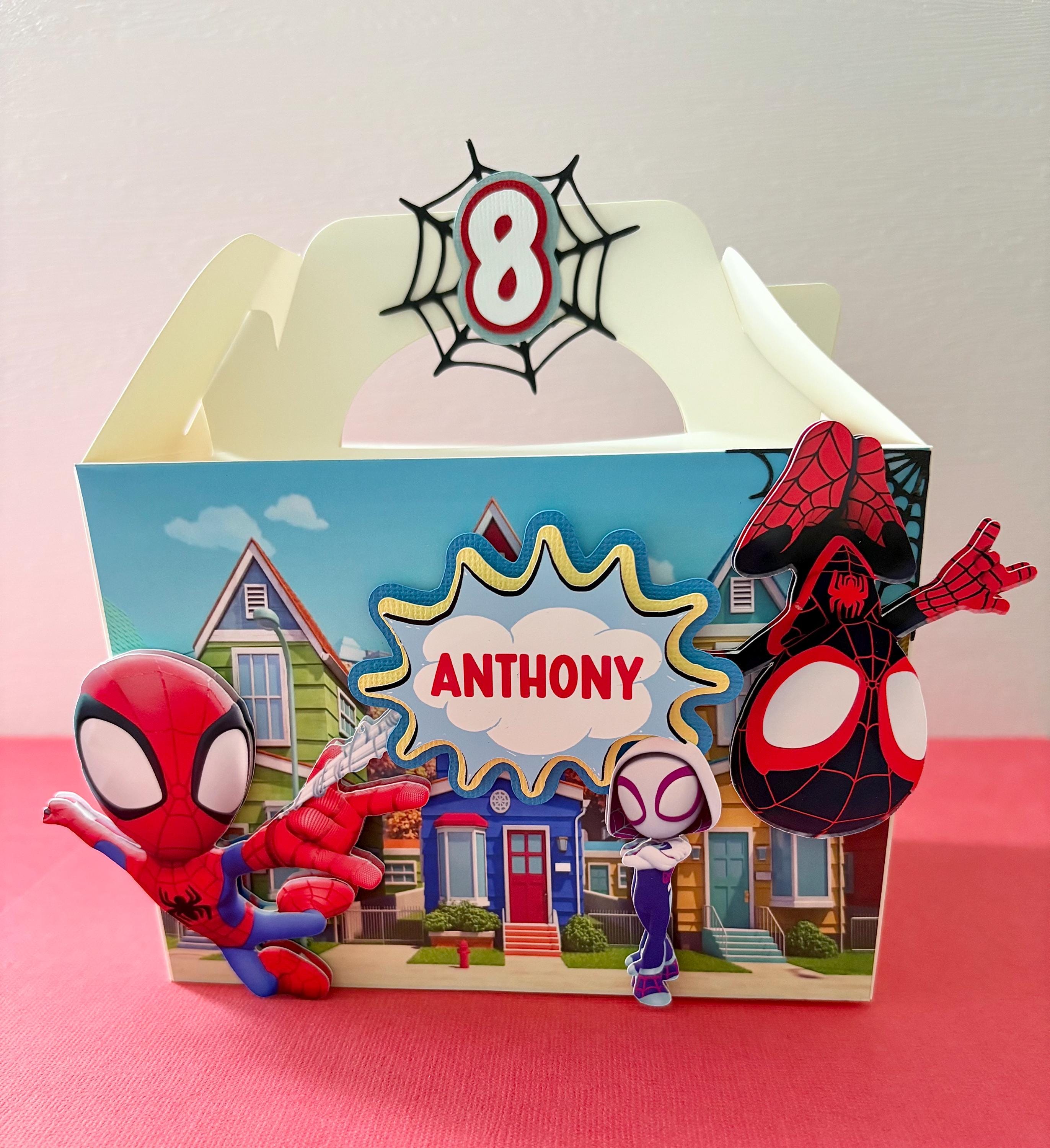 Personalised Spidey party box, Spider party box, spidey kids treat box, Spidey and his amazing friends gable box,  spider theme party box