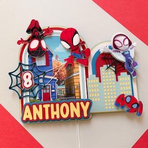 Spidey and his amazing friends cake topper, customised Spidey cake topper, blue spider topper, spider party decoration, spider topper.
