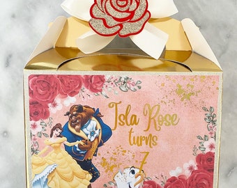 Beauty and the beast Children’s personalise party box, favour box, Belle party box, Birthday party favour box, party lunch box, red decor