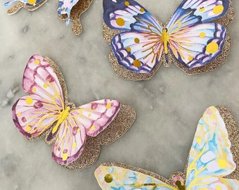 3D Butterflies pack of 12, pastel glitter gold colours Party table decoration, baby shower decor, birthday party decoration, butterfly decor