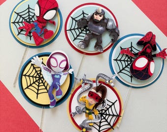 Adorno para cupcakes de araña, adorno para cupcakes de Spidey, adorno para cupcakes de araña azul, decoración para tarta de araña, decoraciones de Spidey,
