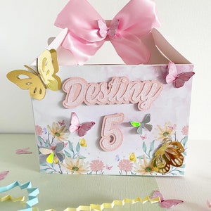 Schmetterling personalisieren Partybox, Schmetterlingsbox, rosa Schmetterlingstasche für Kinder, Geburtstagspartybox, Party-Lunchbox, Goldbevorzugungstasche