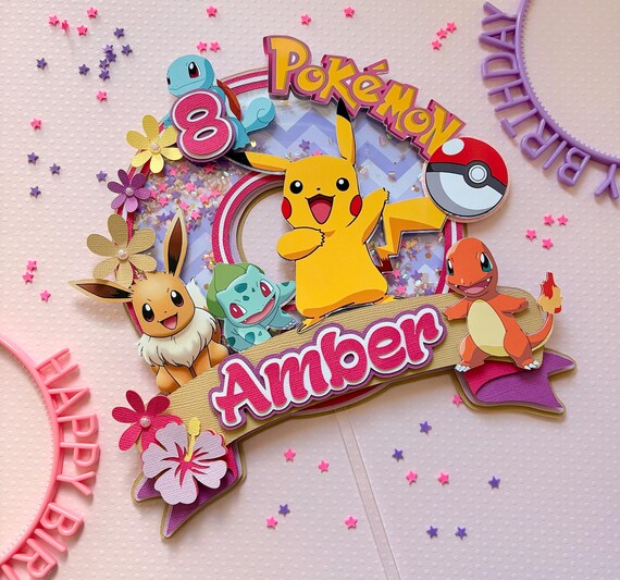 Pokémon cake topper shaker, Pink Pokémon cake topper, pikachu decor, gaming party decoration , kawaii topper, Pink gaming cake decor