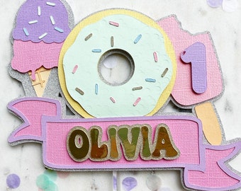 Personalised donut cake topper Gold glitter decoration topper Birthday Party topper