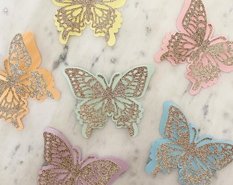3D Butterflies pack of 12, pastel and glitter colours Party table decoration