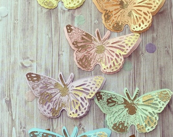 3D Butterflies pack of 12, pastel and gold colours Party table decoration