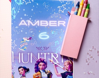 K-pop Demon Hunters A5 colouring book, KPDH activity book, personalised K-pop Demon Hunters color book set, kids birthday K-pop  book set.
