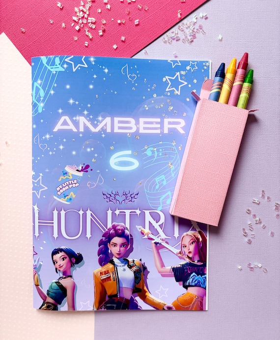 K-pop Demon Hunters A5 colouring book, KPDH activity book, personalised K-pop Demon Hunters color book set, kids birthday K-pop  book set.