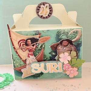 Inspired Moana personalise party box, Moana theme box, Moana favor box, Moana gable party box, tropical party lunch box, blue favour bag,