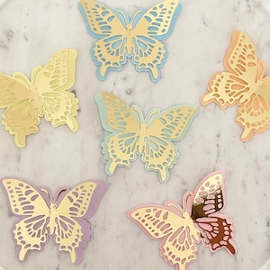 3D Butterflies pack of 12, pastel and gold colours Party table decoration