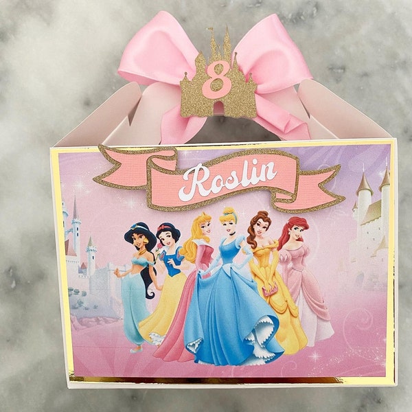 Children’s princess personalise party box, Disney Prince box, children’s pink box, Birthday party  box, party lunch box, blue favour bag