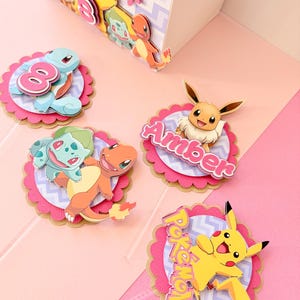 Pokemon cake topper shaker, Pink Pokémon cake topper, pikachu decor, gaming party decoration , kawaii topper, Pink gaming cake decor image 6