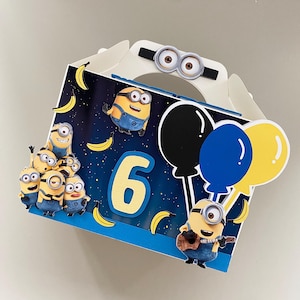 Caja de fiesta personalizada de Minions, caja de Minions, caja de regalo azul de Minions, bolsa de Minions, caja para fiesta de cumpleaños, caja de fiesta de Minions, caja para niños