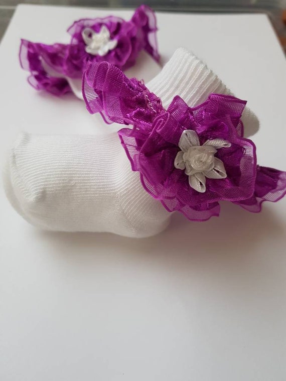 Viola Con Perline Fiore Bambino//ragazze Frilly calze Varie Taglie
