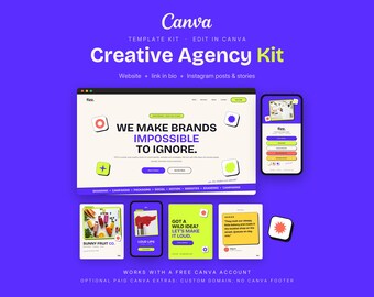Creative Agency Canva Website Template | Design Studio Link in Bio | Instagram Posts and Stories | Bold Colorful Canva Kit