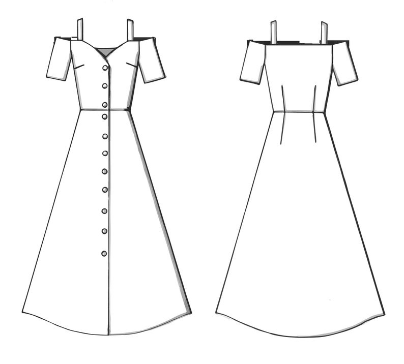 Woman Dress PDF Sewing Pattern DIY Open Shoulders Dress | Etsy