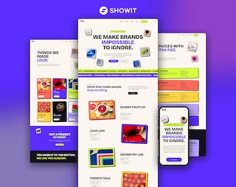 Showit Template for Creative Agency, Bold Colorful Designer Website, Branding Studio Showit Website, Portfolio Template, Fizz