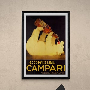FRAMED (or Unframed) Cordial Campari Drinking Bear Vintage Poster Print Italian Liquor Decor Bar Art