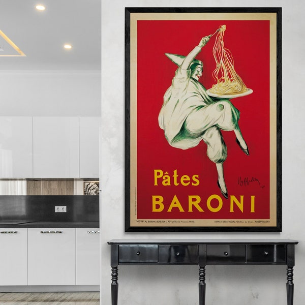 Framed Vintage Italian Food Pasta French Pates Baroni by Cappiello Kitchen Restaurant Wall Art Decor