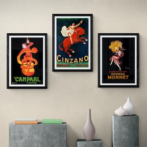 Framed (or Unframed) Set of 3 Cappiello Bar Art Liquor Vintage Food&Drink Poster Prints Italian Restaurant, Cafe Wall Art