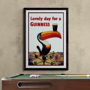 Framed Vintage Guinness Framed, Stretch Canvas or Un-Framed Poster "Lovely Day For A Guinness" Poster Print Bar Art Wall Decor