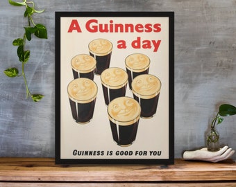 FRAMED Vintage Guinness "A Guinness a Day" "Guinness is Good For You" Poster Print 11X14 Bar Art Wall Decor