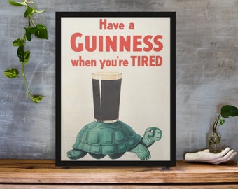 FRAMED Vintage Guinness "Have a Guinness When You're Tired" Poster Print 11X14 Bar Art Wall Decor