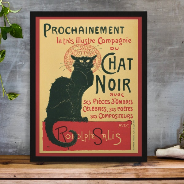 Framed Vintage Black Cat Chat Noir French Art Print Illustration 3 Sizes