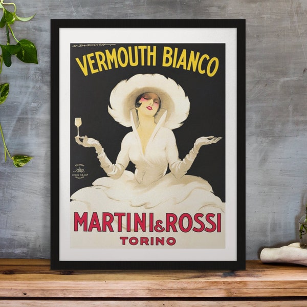 Framed Bar Art Vermouth Bianco Martini & Rossi 11X14" Vintage Poster Wall Art Decor