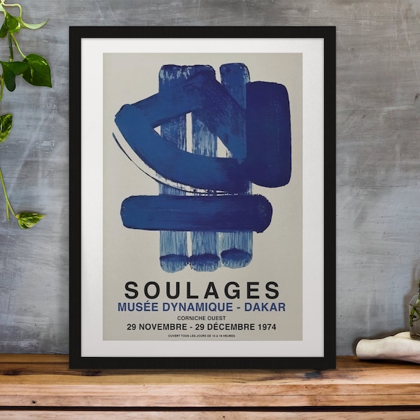 Framed Soulages vintage exhibition poster Fine Art 11X14 Wall Decor.  Ready To Hang.