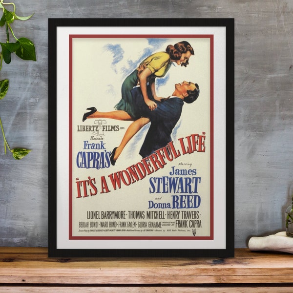 Framed Print "Its a Wonderful Life" Movie Poster Jimmy Stewart & Donna Reed 3 Sizes
