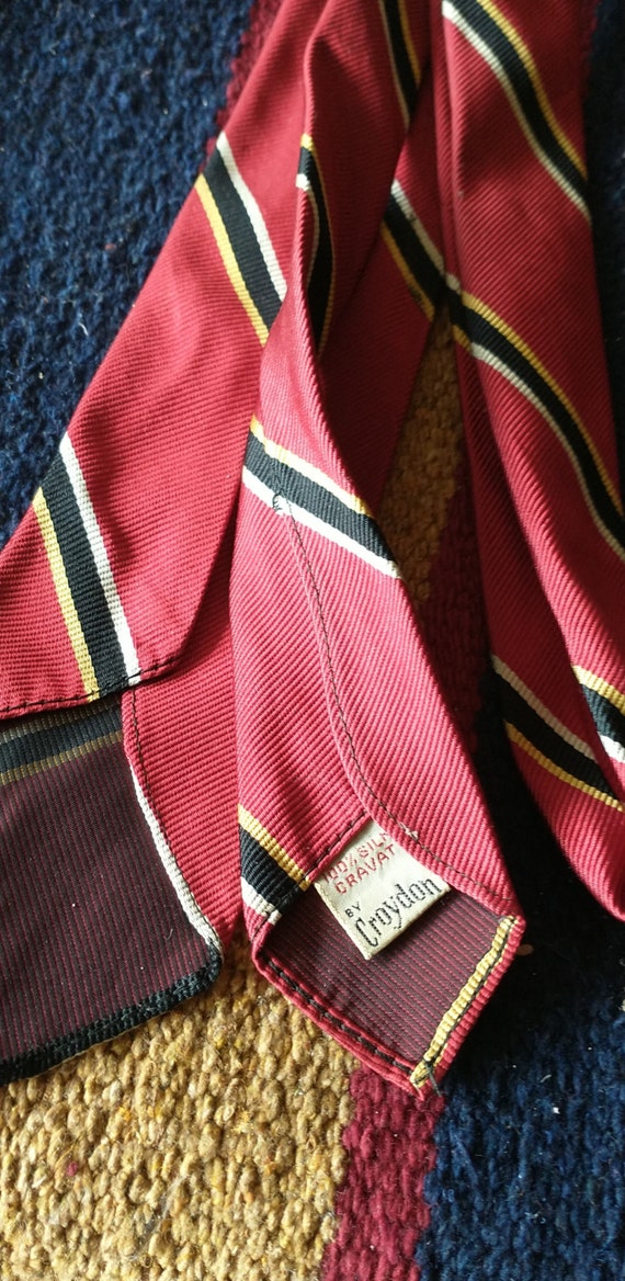 Croydon Narrow Silk Regimental Rep Silk Tie Scarl… - image 2