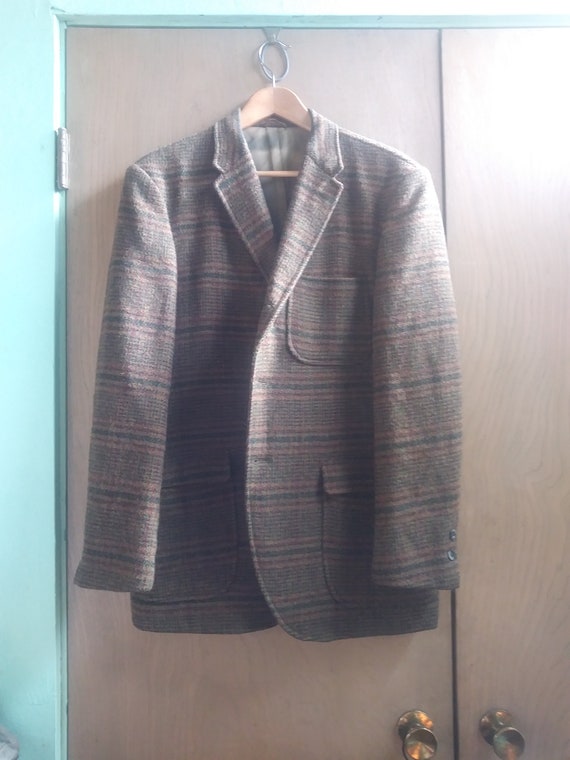 Vtg. Harris Tweed Sport Coat Patch Pockets 41R