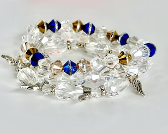 Angel Wing Charm Bracelet: Crystal Beaded Serenity Bracelet
