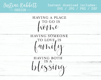 Having a place to go is Home, having someone to love is Family, having both is a BLESSING. Sign Design. Cut File, Svg, Jpg, Png, Dxf