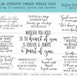 Bundle Pack of 10 Bestselling Sympathy quotes and popular phrases for signmakers, small businesses, laser engravers | Svg, Jpg, Png, Dxf