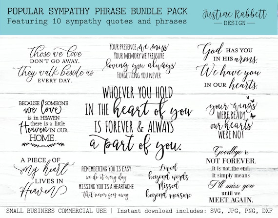 Bundle Pack of 10 Bestselling Sympathy quotes and popular phrases for signmakers, small businesses, laser engravers | Svg, Jpg, Png, Dxf