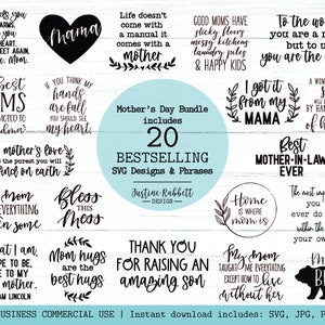 Pacote SVG do Dia das Mães com os 20 designs e frases digitais mais vendidos, Mãe SVG, Mamãe, Mãe, Sogra, Melhor Mãe, SVG, Dxf, Png, Jpg